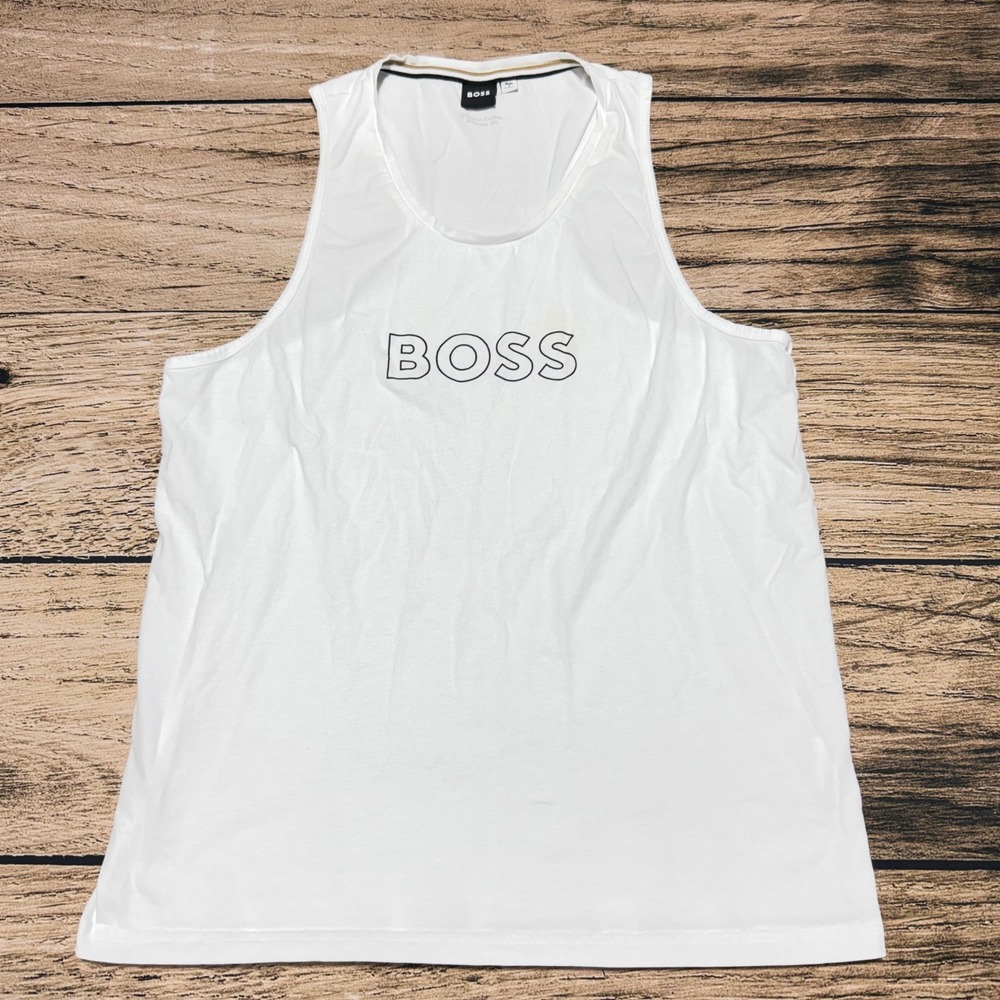 BOSS Beach Tank Top Mens XL White Organic Cotton Logo Sleeveless 50491711